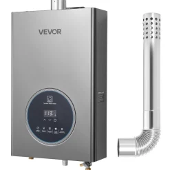 VEVOR Propane Tankless Water Heater, 4.3Gal Indoor 100000 BTU Instant Hot Water Heater, Smart Temperature Control & Clear LED Display & Multiple Security Protections for Whole House, Silver Gray