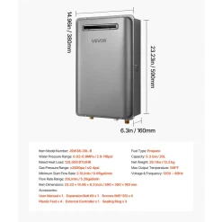 VEVOR Propane Tankless Water Heater, 5.3Gal Outdoor 120000 BTU Instant Hot Water Heater, Smart Temperature Control & 3/4 inch NPT Interface& Multiple Security Protections for Whole House, Silver Gray