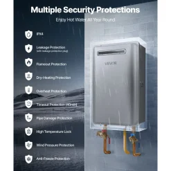 VEVOR Propane Tankless Water Heater, 5.3Gal Outdoor 120000 BTU Instant Hot Water Heater, Smart Temperature Control & 3/4 inch NPT Interface& Multiple Security Protections for Whole House, Silver Gray