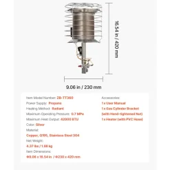 VEVOR Propane Tank Top Heater, 42000 BTU Rapid Heating 360-Degree Infrared Radiant Tank Top Gas Heater, Stepless Temperature Adjustment for Ice Fishing/ Hunting/Outdoor Work, Single Burner