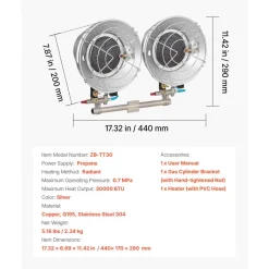 VEVOR Propane Tank Top Heater, 30000 BTU Rapid Heating 180-Degree Infrared Radiant Tank Top Gas Heater, 3 Heat Settings for Ice Fishing/ Hunting/Outdoor Work, Single Burner Square