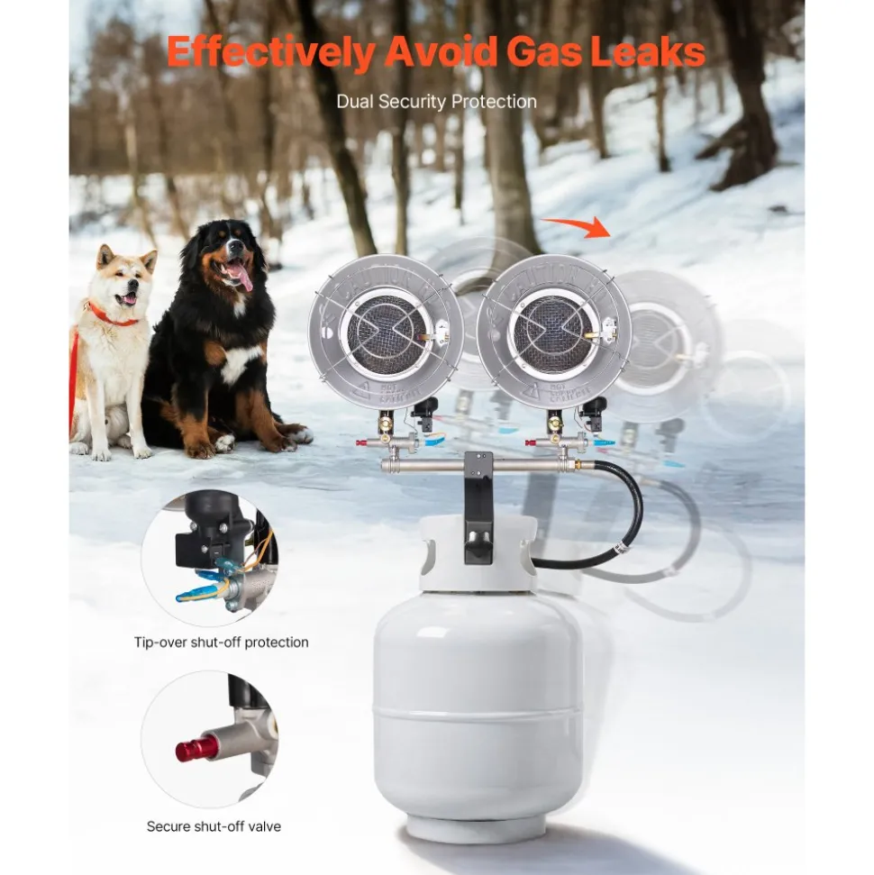 VEVOR Propane Tank Top Heater, 30000 BTU Rapid Heating 180-Degree Infrared Radiant Tank Top Gas Heater, 3 Heat Settings for Ice Fishing/ Hunting/Outdoor Work, Single Burner Square