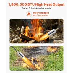 VEVOR Propane Torch Weed Burner, High Output 1,800,000 BTU with 10 ft Hose, Heavy Duty Blow Torch with Adjustable Flame and Turbo Trigger Push Button Igniter, Flamethrower Kit for Garden Ice Snow Road