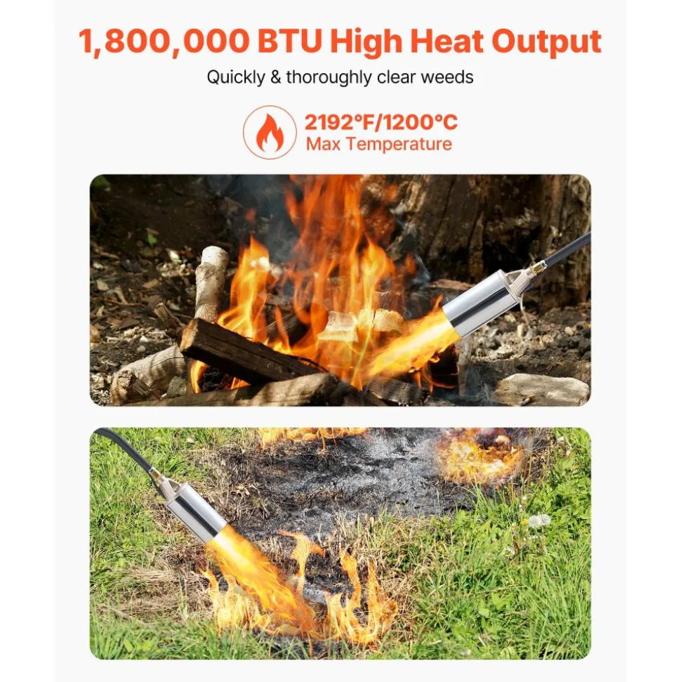 VEVOR Propane Torch Weed Burner, High Output 1,800,000 BTU with 10 ft Hose, Heavy Duty Blow Torch with Adjustable Flame and Turbo Trigger Push Button Igniter, Flamethrower Kit for Garden Ice Snow Road