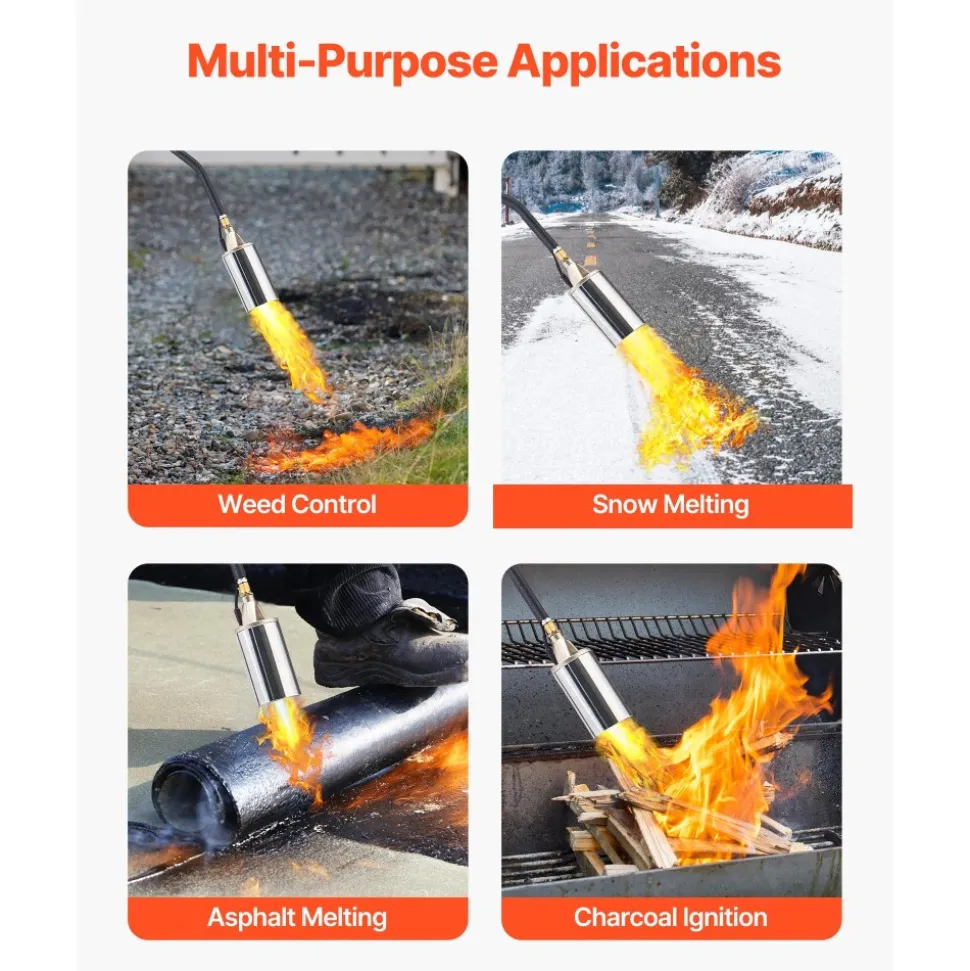 VEVOR Propane Torch Weed Burner, High Output 1,800,000 BTU with 10 ft Hose, Heavy Duty Blow Torch with Adjustable Flame and Turbo Trigger Push Button Igniter, Flamethrower Kit for Garden Ice Snow Road