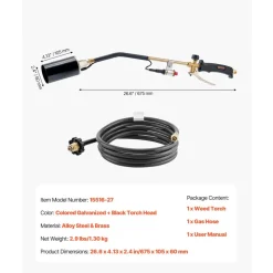 VEVOR Propane Torch Weed Burner, High Output 1,800,000 BTU with 10 ft Hose, Heavy Duty Blow Torch with Adjustable Flame & Turbo Trigger Push Button Auto Igniter, Flamethrower for Garden Ice Snow Road