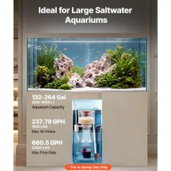 VEVOR Protein Skimmer for 132-264 Gal Saltwater Aquariums In Sump with Pump, Protein Skimmer with DC Pinwheel Pump, Adjustable Control, for 132-264 Gal Saltwater Aquarium & Reef Tank, In Sump Use Only