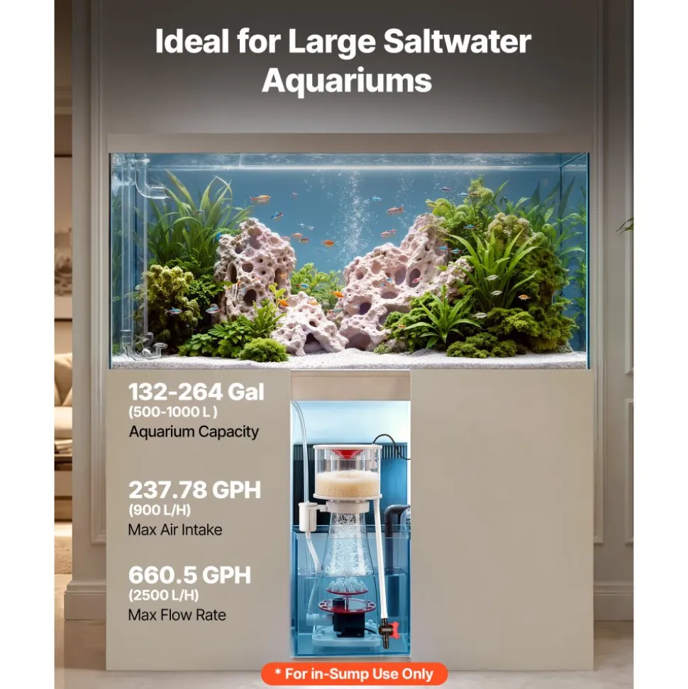 VEVOR Protein Skimmer for 132-264 Gal Saltwater Aquariums In Sump with Pump, Protein Skimmer with DC Pinwheel Pump, Adjustable Control, for 132-264 Gal Saltwater Aquarium & Reef Tank, In Sump Use Only