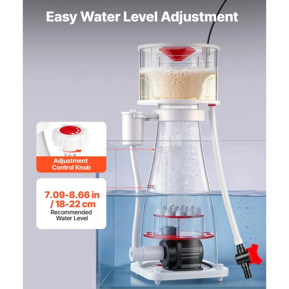 VEVOR Protein Skimmer for 132-264 Gal Saltwater Aquariums In Sump with Pump, Protein Skimmer with DC Pinwheel Pump, Adjustable Control, for 132-264 Gal Saltwater Aquarium & Reef Tank, In Sump Use Only