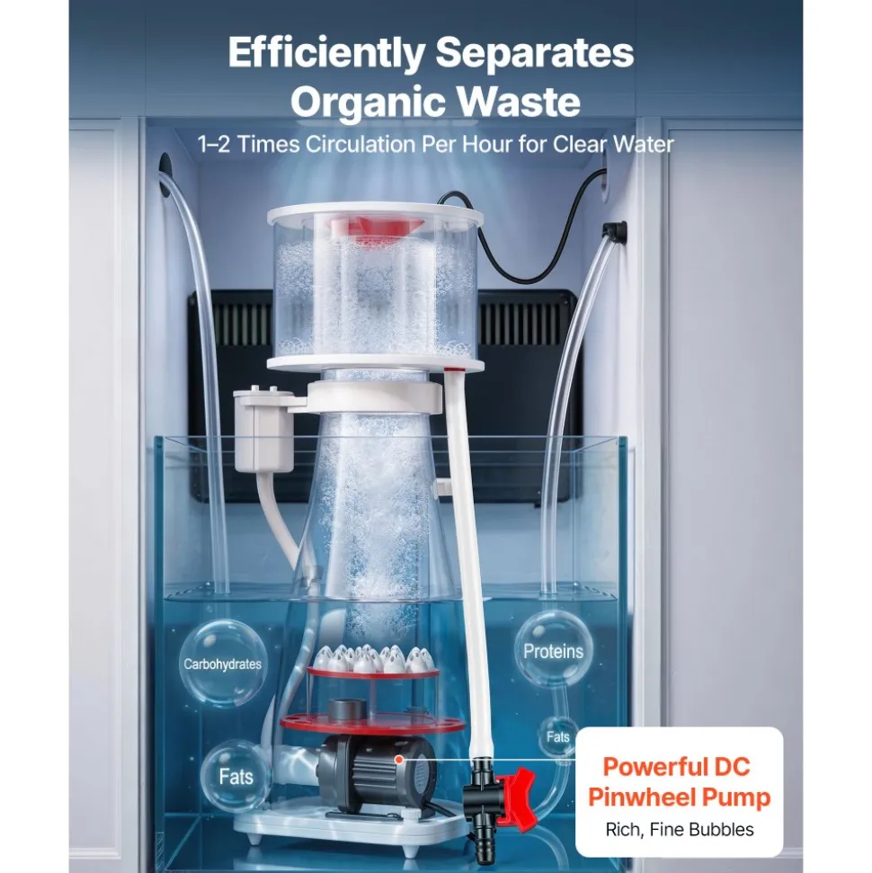 VEVOR Protein Skimmer for 132-264 Gal Saltwater Aquariums In Sump with Pump, Protein Skimmer with DC Pinwheel Pump, Adjustable Control, for 132-264 Gal Saltwater Aquarium & Reef Tank, In Sump Use Only