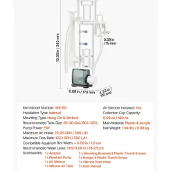 VEVOR Protein Skimmer for 20-30 Gal Saltwater Aquarium Hang On with DC Pump, Protein Skimmer with DC Pinwheel Pump, Adjustable Control, for 20-30 Gallon Small Saltwater Aquariums & Reef Tank Fish Tank