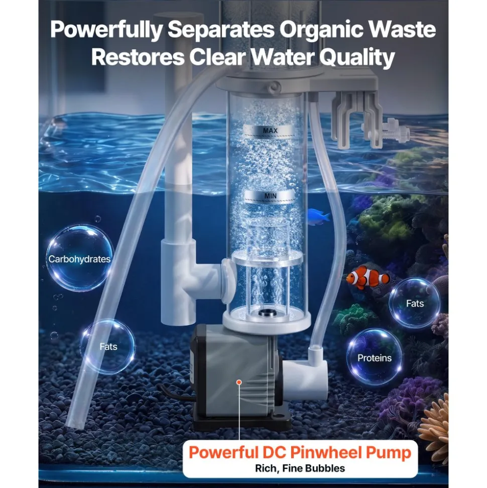 VEVOR Protein Skimmer for 20-30 Gal Saltwater Aquarium Hang On with DC Pump, Protein Skimmer with DC Pinwheel Pump, Adjustable Control, for 20-30 Gallon Small Saltwater Aquariums & Reef Tank Fish Tank