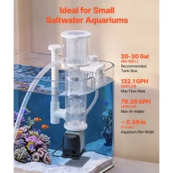 VEVOR Protein Skimmer for 20-30 Gal Saltwater Aquarium Hang On with DC Pump, Protein Skimmer with DC Pinwheel Pump, Adjustable Control, for 20-30 Gallon Small Saltwater Aquariums & Reef Tank Fish Tank