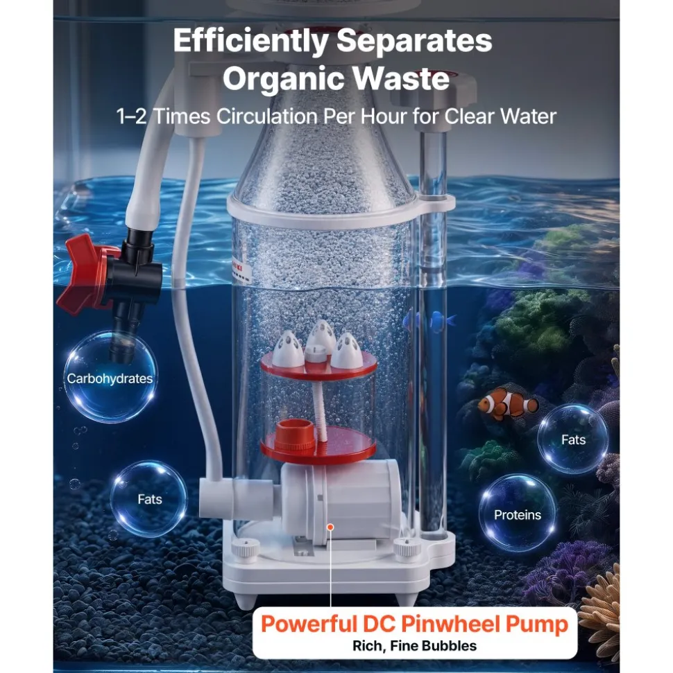 VEVOR Protein Skimmer for 53-106 Gal Saltwater Aquariums Internal with Pump, Protein Skimmer with DC Pinwheel Pump, Adjustable Control, Air Silencer, for 53-106 Gallon Saltwater Aquariums & Reef Tank