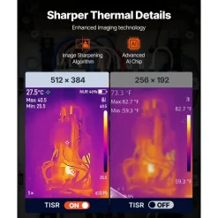 VEVOR Pro Thermal Imaging Camera, Upgraded 512 x 384 TISR Super Resolution, 3.45