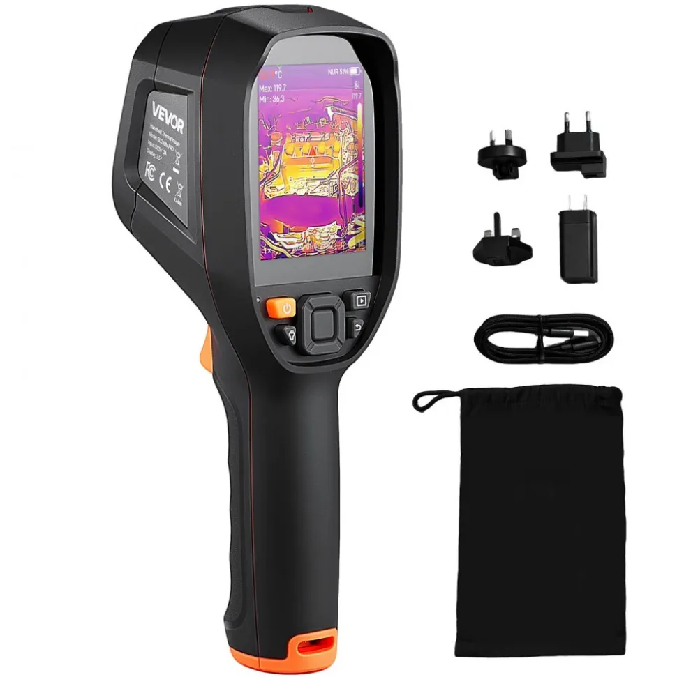 VEVOR Pro Thermal Imaging Camera, Upgraded 512 x 384 TISR Super Resolution, 3.45" LCD Infrared Thermal Imager with 2MP Visual Camera, 25HZ Refresh Rate, -4°F - 1022°F, 4 Image Modes & 7 Color Palettes