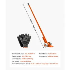 VEVOR Prylever Bar, 6600 lbs Weight Capacity, 56 Inch Carbon Steel Handle Lever Dolly, Pry Lever Bar with Wheels for Large Pallets, Heavy Items, Concrete Blocks, Heavy Duty Equipment Handling