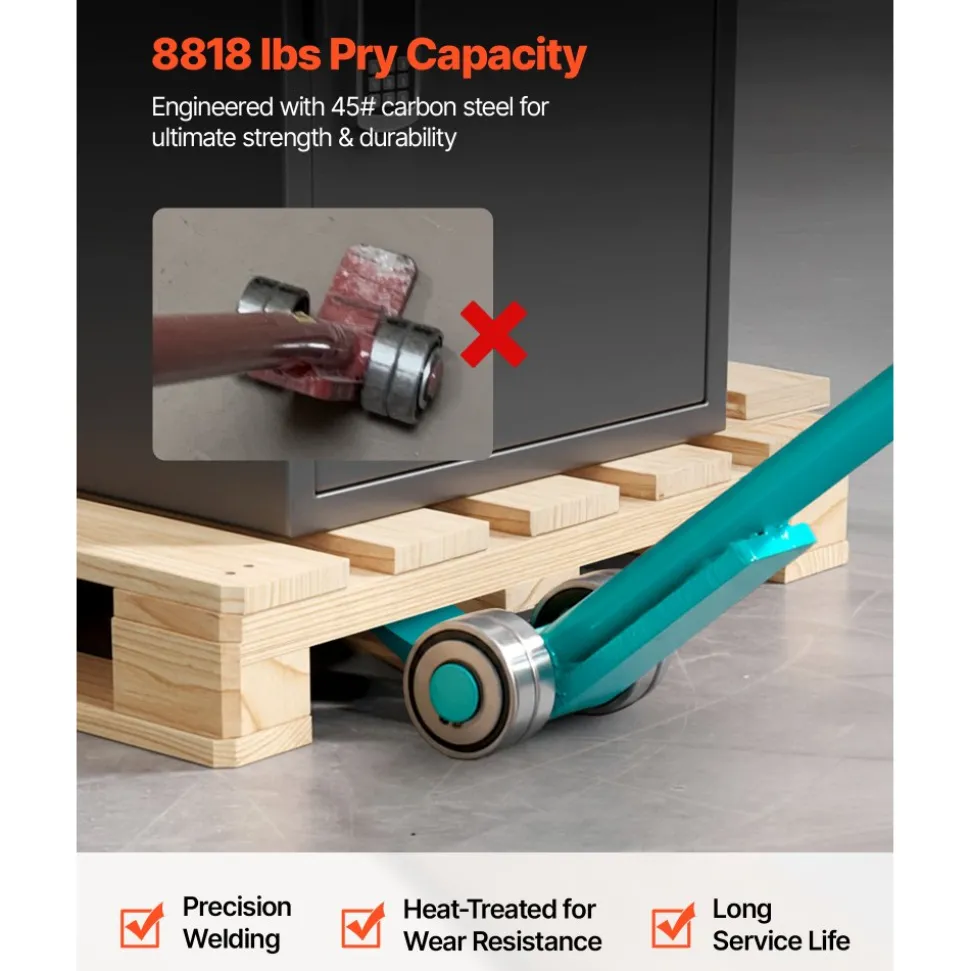 VEVOR Prylever Bar, 8818 lbs Weight Capacity, 56.5 Inch Carbon Steel Handle Lever Dolly, Pry Lever Bar with Wheels for Large Pallets, Heavy Items, Concrete Blocks, Heavy Duty Equipment Handling
