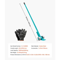 VEVOR Prylever Bar, 8818 lbs Weight Capacity, 56.5 Inch Carbon Steel Handle Lever Dolly, Pry Lever Bar with Wheels for Large Pallets, Heavy Items, Concrete Blocks, Heavy Duty Equipment Handling