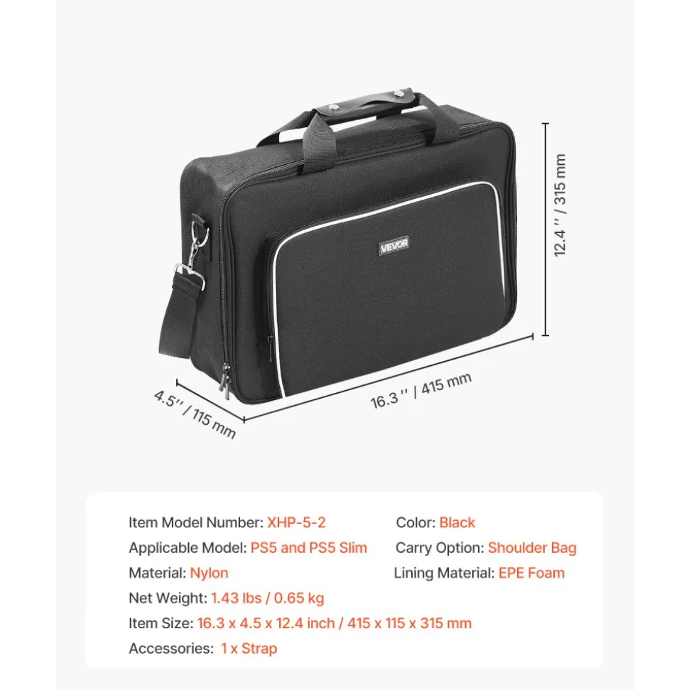 VEVOR PS5 Carrying Case, Travel Bag for Playstation 5 & PS5 Slim Waterproof Nylon, Soft Interior Lining & Padded Dividers for Extra Protection, Spacious Design with Carry Handle for Storage, Home