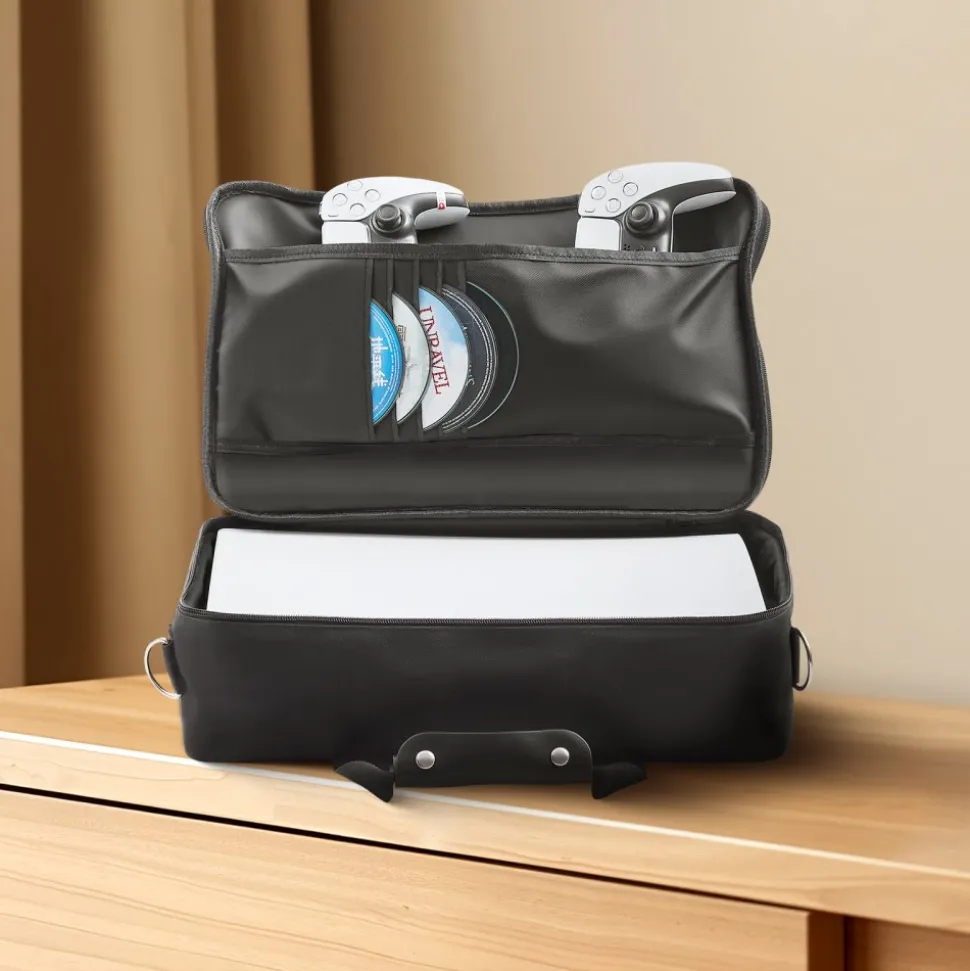VEVOR PS5 Carrying Case, Travel Bag for Playstation 5 & PS5 Slim Waterproof Nylon, Soft Interior Lining & Padded Dividers for Extra Protection, Spacious Design with Carry Handle for Storage, Home