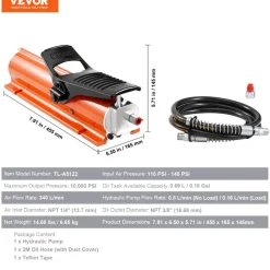 VEVOR 10,000PSI Air Hydraulic Pump, 0.18 Gal Reservoir, NPT 3/8 In Oil Outlet, NPT 1/4 In Inlet, Metal Shell Air Actuated Treadle Foot Pump, for Precision Industrial Machinery & Aerospace Equipment