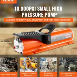 VEVOR 10,000PSI Air Hydraulic Pump, 0.18 Gal Reservoir, NPT 3/8 In Oil Outlet, NPT 1/4 In Inlet, Metal Shell Air Actuated Treadle Foot Pump, for Precision Industrial Machinery & Aerospace Equipment
