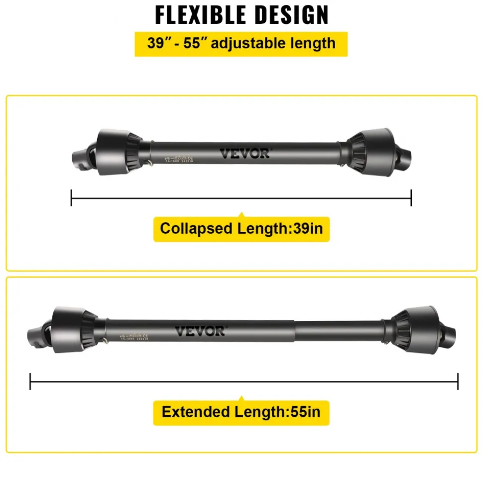 VEVOR PTO Shaft 1 3/8" PTO Drive Shaft, 6 Spline End Round End PTO Driveline Shaft, Series 4 Tractor PTO Shaft, 39"-55" Brush Hog PTO Shaft, Black PTO Shaft for Bush Hog/Finish Mower/Rotary Cutter