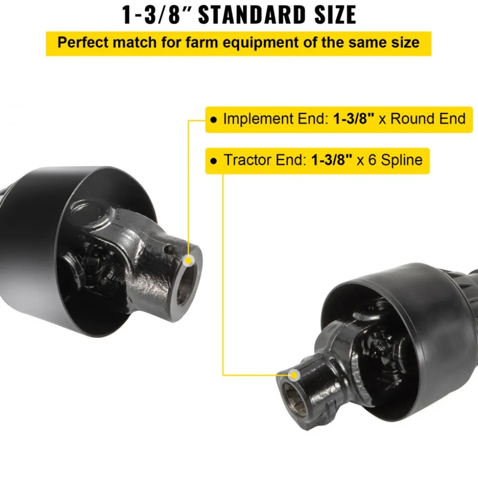 VEVOR PTO Shaft 1 3/8" PTO Drive Shaft, 6 Spline End Round End PTO Driveline Shaft, Series 4 Tractor PTO Shaft, 39"-55" Brush Hog PTO Shaft, Black PTO Shaft for Bush Hog/Finish Mower/Rotary Cutter
