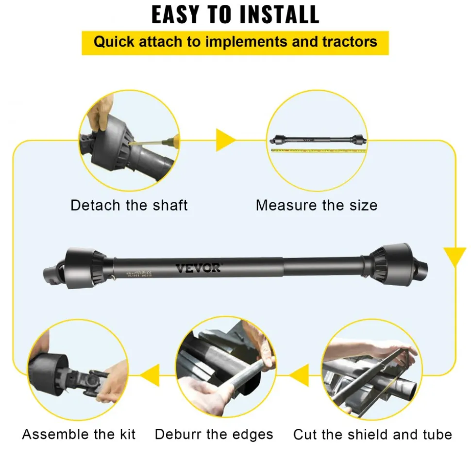 VEVOR PTO Shaft 1 3/8" PTO Drive Shaft, 6 Spline End Round End PTO Driveline Shaft, Series 4 Tractor PTO Shaft, 39"-55" Brush Hog PTO Shaft, Black PTO Shaft for Bush Hog/Finish Mower/Rotary Cutter