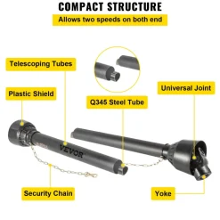 VEVOR PTO Shaft, 1-3/8" PTO Drive Shaft, 6 Spline Tractor, Round Implement Ends PTO Driveline Shaft, Series 4 Tractor PTO Shaft, 43"-61" Brush Hog PTO Shaft Black, for Finish Mower, Rotary Cutter
