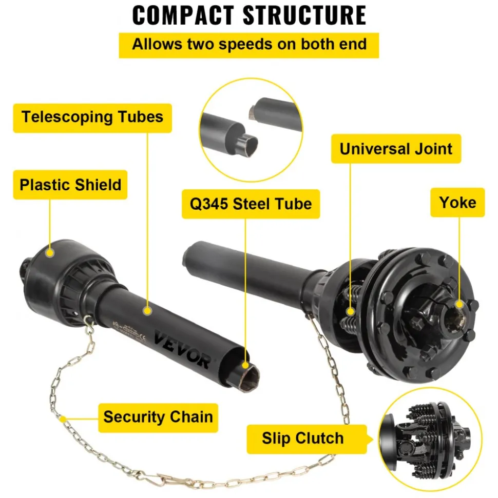 VEVOR PTO Shaft, 1-3/8” 6 Spline Tractor and Implement Ends PTO Driveline Shaft, Series 4 Tractor PTO Shaft, 43”-59” Brush Hog PTO Shaft with Slip Clutch Black, for Finish Mower, Rotary Cutter