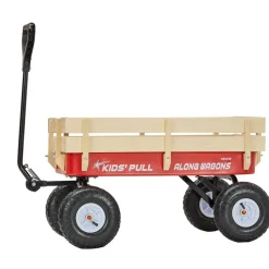 VEVOR Pull-Along Wagon for Kids, 39 inch Toddler Wagons with Wooden Panels & Handle, Supports up to 330 lbs, All-Terrain Utility Wagon Cart Birthday Present for Kids Gardening Beach, Red