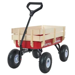 VEVOR Pull-Along Wagon for Kids, 39 inch Toddler Wagons with Wooden Panels & Handle, Supports up to 330 lbs, All-Terrain Utility Wagon Cart Birthday Present for Kids Gardening Beach, Red
