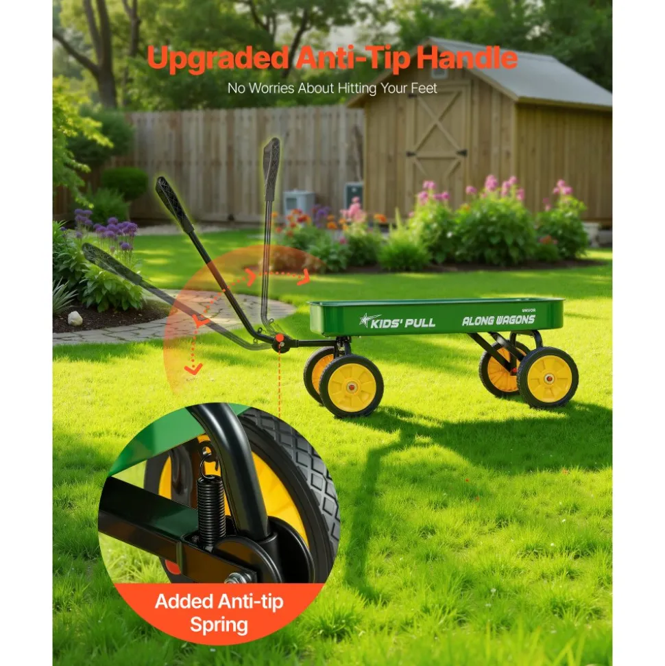 VEVOR Pull-Along Wagon for Kids, 39 inch Toddler Wagons, Supports up to 176 lbs, All-Terrain Wagons with Handle, Utility Wagon Cart Birthday Present for Kids Gardening Beach Camping, Green