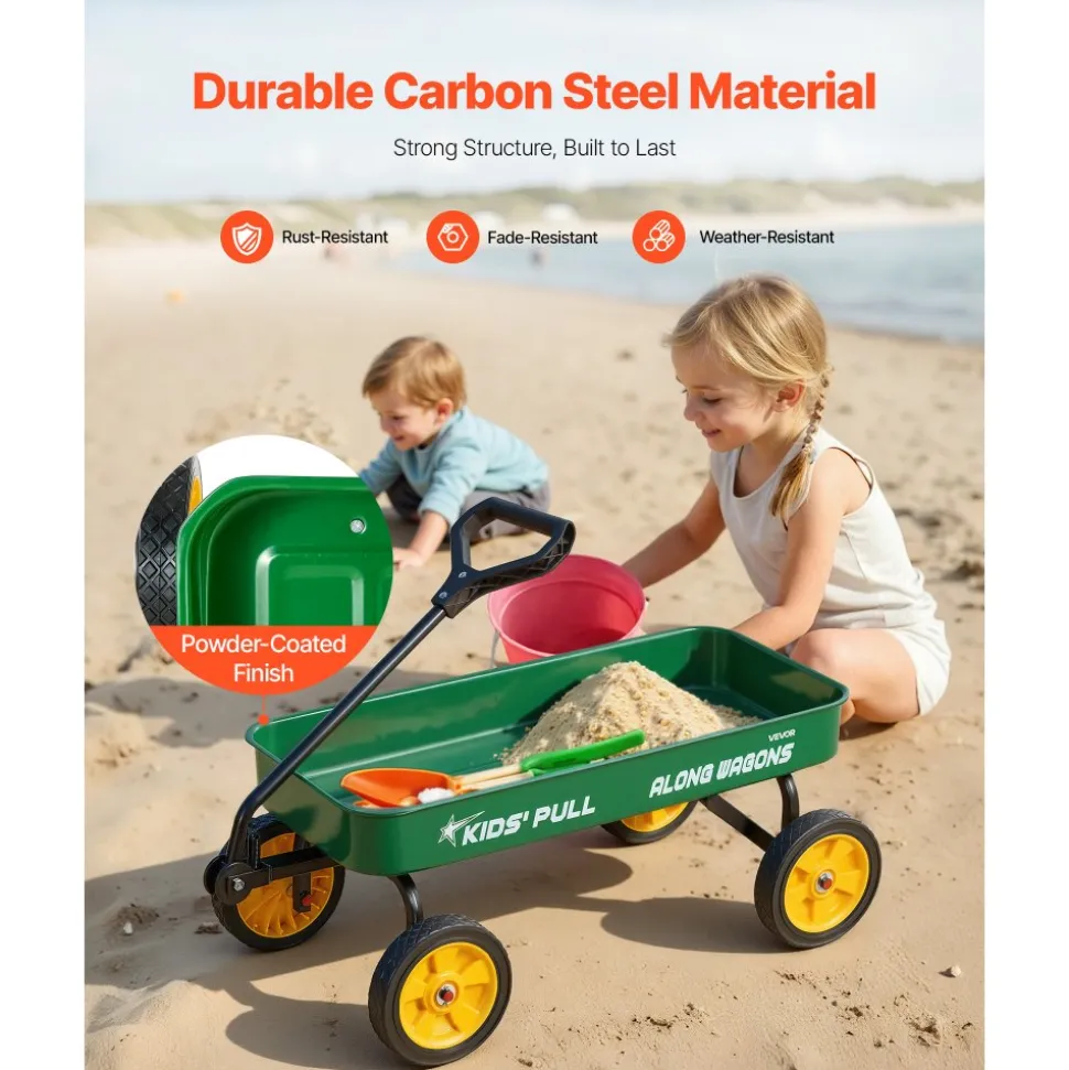 VEVOR Pull-Along Wagon for Kids, 39 inch Toddler Wagons, Supports up to 176 lbs, All-Terrain Wagons with Handle, Utility Wagon Cart Birthday Present for Kids Gardening Beach Camping, Green