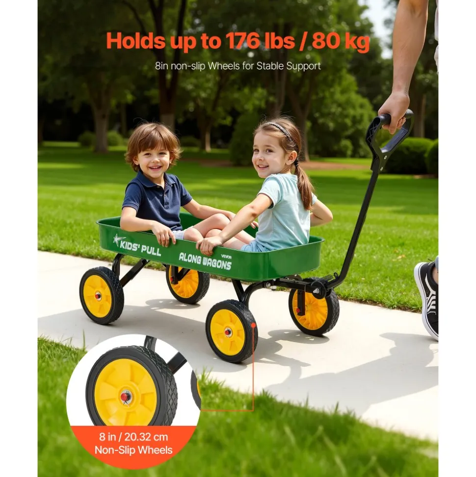 VEVOR Pull-Along Wagon for Kids, 39 inch Toddler Wagons, Supports up to 176 lbs, All-Terrain Wagons with Handle, Utility Wagon Cart Birthday Present for Kids Gardening Beach Camping, Green