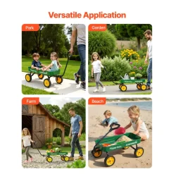 VEVOR Pull-Along Wagon for Kids, 39 inch Toddler Wagons, Supports up to 176 lbs, All-Terrain Wagons with Handle, Utility Wagon Cart Birthday Present for Kids Gardening Beach Camping, Green
