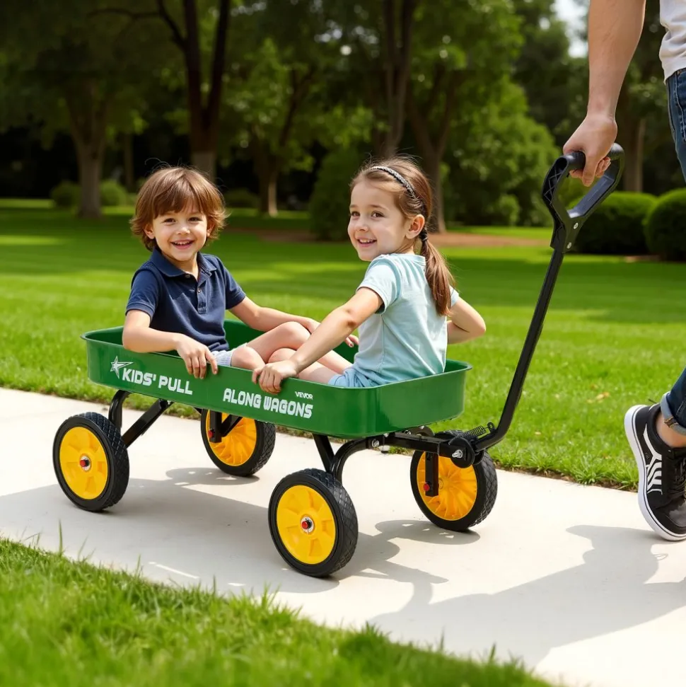 VEVOR Pull-Along Wagon for Kids, 39 inch Toddler Wagons, Supports up to 176 lbs, All-Terrain Wagons with Handle, Utility Wagon Cart Birthday Present for Kids Gardening Beach Camping, Green