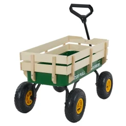 VEVOR Pull-Along Wagon for Kids, 39 inch Toddler Wagons with Wooden Panels & Handle, Supports up to 330 lbs, All-Terrain Utility Wagon Cart Birthday Present for Kids Gardening Beach, Green