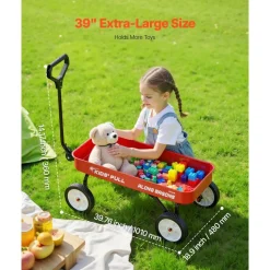 VEVOR Pull-Along Wagon for Kids, 39 inch Toddler Wagons, Supports up to 176 lbs, All-Terrain Wagons with Handle, Utility Wagon Cart Birthday Present for Kids Gardening Beach Camping, Red