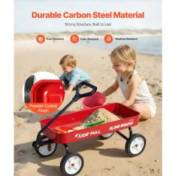 VEVOR Pull-Along Wagon for Kids, 39 inch Toddler Wagons, Supports up to 176 lbs, All-Terrain Wagons with Handle, Utility Wagon Cart Birthday Present for Kids Gardening Beach Camping, Red
