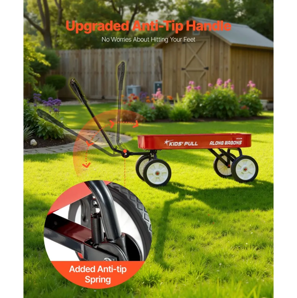VEVOR Pull-Along Wagon for Kids, 39 inch Toddler Wagons, Supports up to 176 lbs, All-Terrain Wagons with Handle, Utility Wagon Cart Birthday Present for Kids Gardening Beach Camping, Red