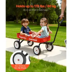 VEVOR Pull-Along Wagon for Kids, 39 inch Toddler Wagons, Supports up to 176 lbs, All-Terrain Wagons with Handle, Utility Wagon Cart Birthday Present for Kids Gardening Beach Camping, Red