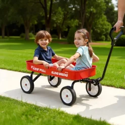 VEVOR Pull-Along Wagon for Kids, 39 inch Toddler Wagons, Supports up to 176 lbs, All-Terrain Wagons with Handle, Utility Wagon Cart Birthday Present for Kids Gardening Beach Camping, Red
