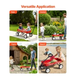 VEVOR Pull-Along Wagon for Kids, 39 inch Toddler Wagons, Supports up to 176 lbs, All-Terrain Wagons with Handle, Utility Wagon Cart Birthday Present for Kids Gardening Beach Camping, Red
