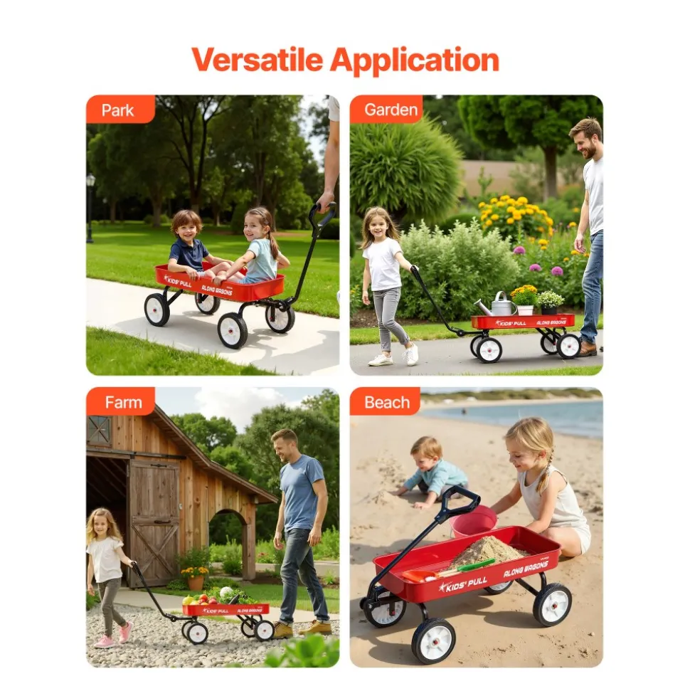 VEVOR Pull-Along Wagon for Kids, 39 inch Toddler Wagons, Supports up to 176 lbs, All-Terrain Wagons with Handle, Utility Wagon Cart Birthday Present for Kids Gardening Beach Camping, Red