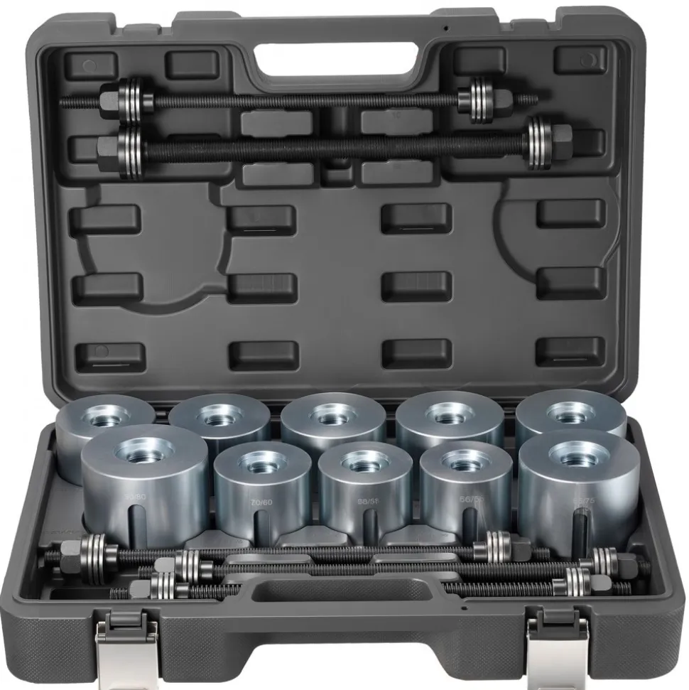 VEVOR Pull and Press Sleeve Kit, 27 PCS, Steel Bush Removal Insertion Sleeve Tools with Carrying Case, Compatible with LCV and HGV Engines, for Removing and Installing Bushings, Bearings, and Seals