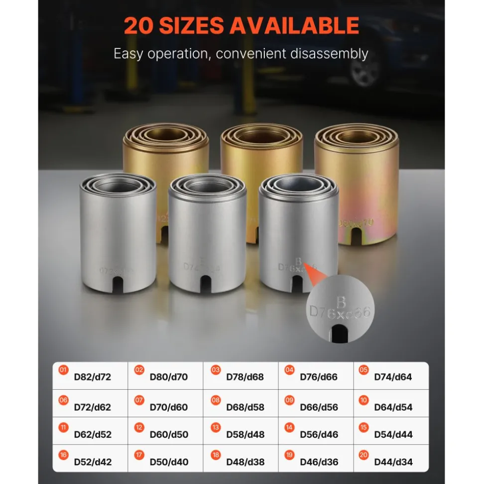 VEVOR Pull and Press Sleeve Kit, 26 PCS, Steel Bush Removal Insertion Sleeve Tools with Carrying Case, Compatible with LCV and HGV Engines, for Removing and Installing Bushings, Bearings, and Seals