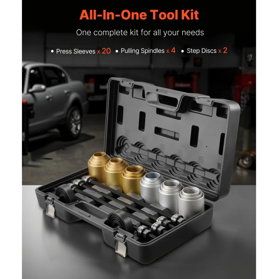 VEVOR Pull and Press Sleeve Kit, 26 PCS, Steel Bush Removal Insertion Sleeve Tools with Carrying Case, Compatible with LCV and HGV Engines, for Removing and Installing Bushings, Bearings, and Seals